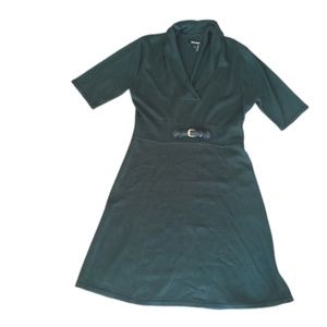 Ellen Tracy Forest Green Shawl Collar Knit Dress